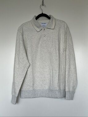 Old Navy Men's Heather Cream Long-Sleeve Fleece Polo